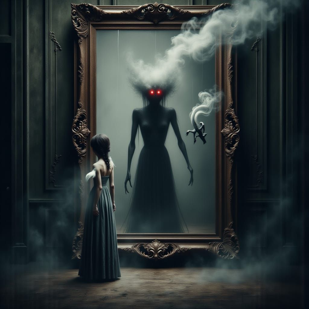 Creepy Smoke Creature Beckons Lady From Antique Mirror
