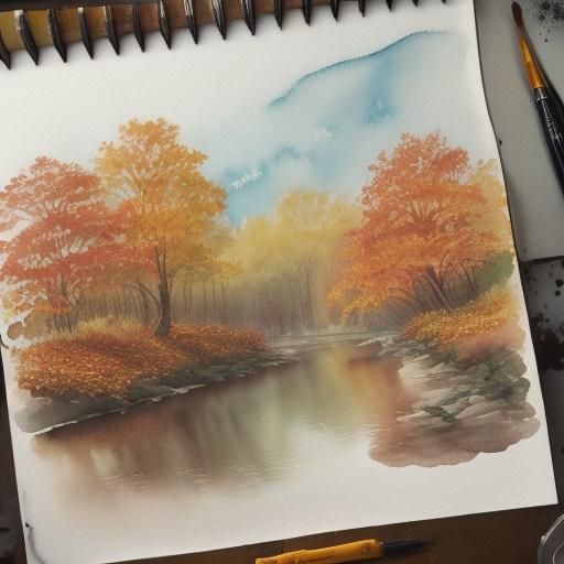 Watercolor Autumn Landscape: AI Generated Art