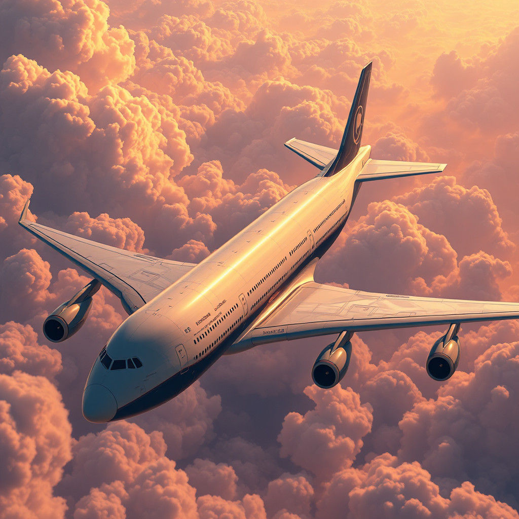 Boeing 747 in Dreamlike Landscape, Digital Art