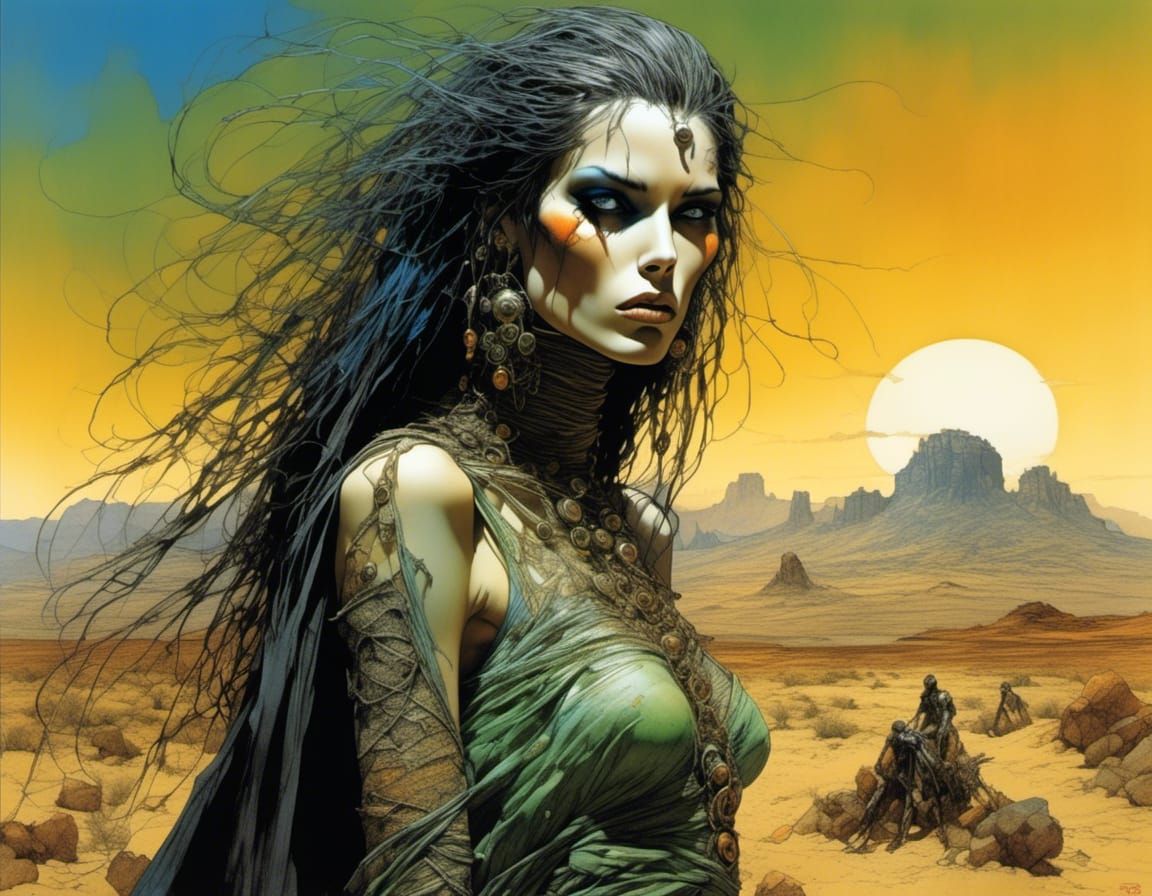 Vampire Seduces Mummy in Desert Landscape