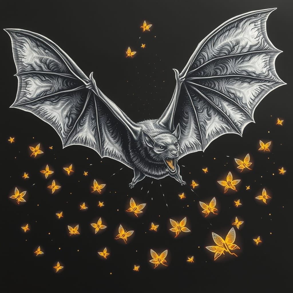 A magical magestical giant fruit bat flying fox with spread ...