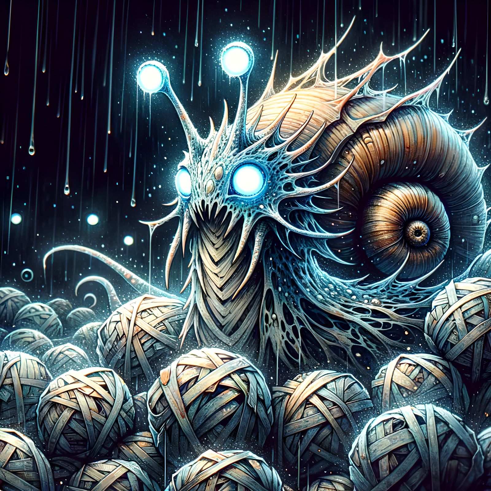 Eldritch Dragon-Snail Hybrid in Watercolor Style