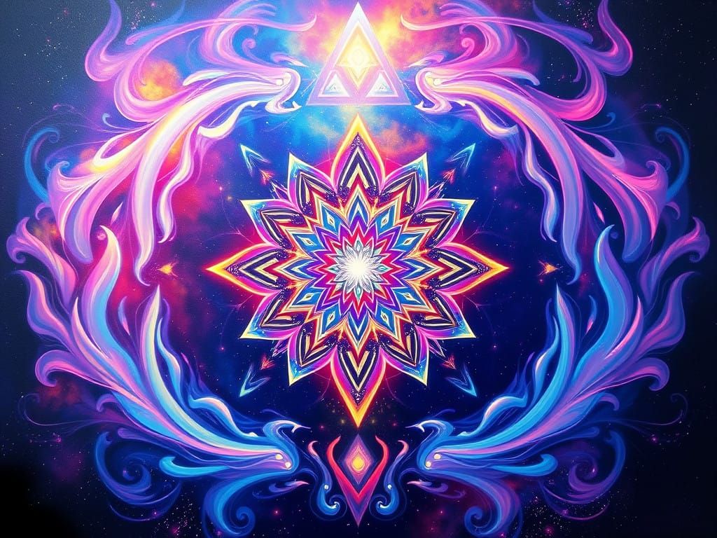 Radiant Cosmic Portal in Iridescent Colors and Geometric Pat...