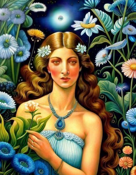 Art Nouveau Garden Nocturne Illustration