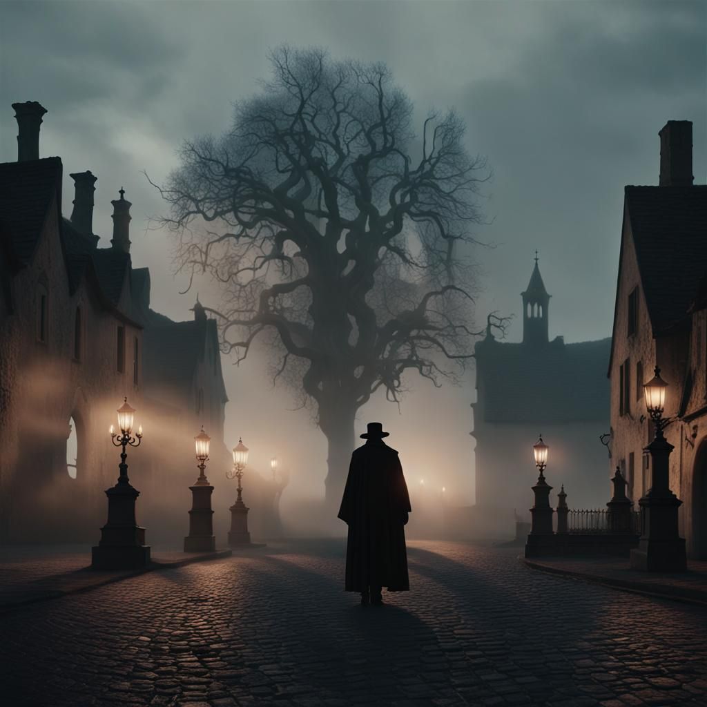 Eerie Medieval Town Square in Dark Fantasy Style