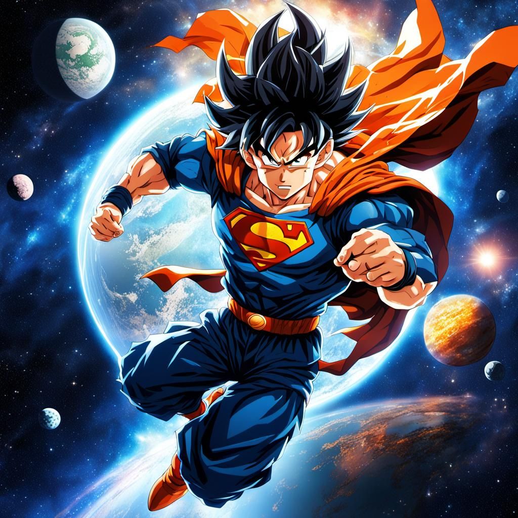 Super Man Goku in Anime Style Space