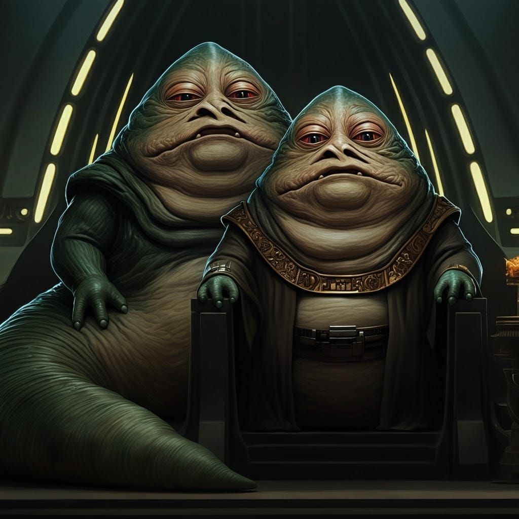 Jabba the Hutt and his Twin Brother in Dark, Gritty Illustra...