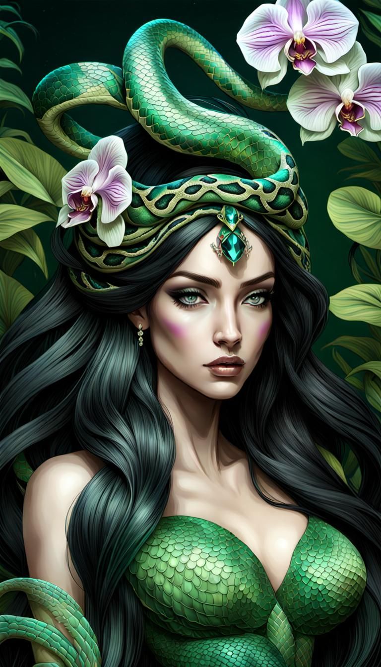 Fantasy Woman with Snakes in Raphael Style
