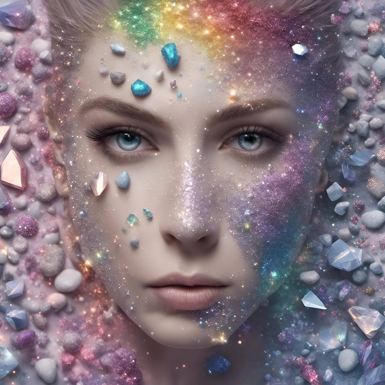Glittering Woman Portrait in Hyperrealistic Style