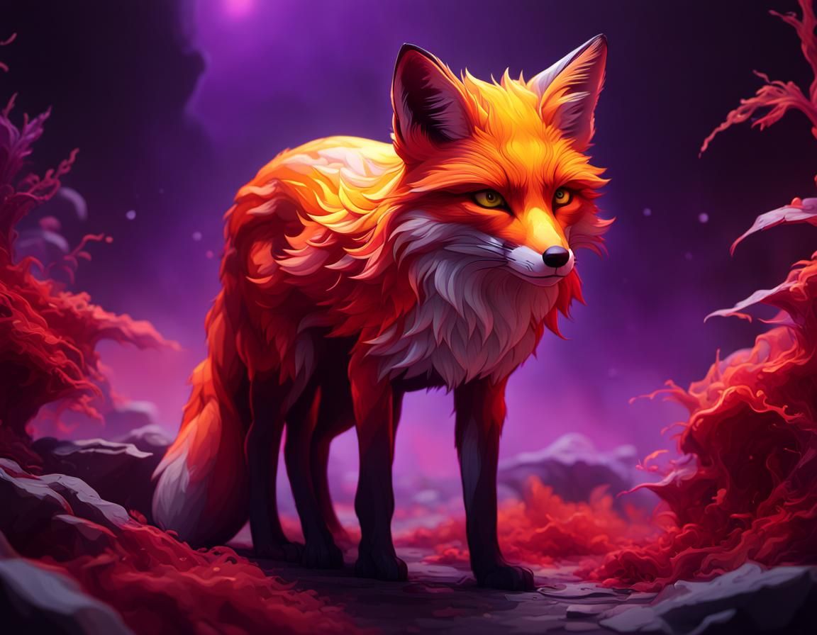 Hyperdetailed Red Gradient Fox in Dark Fantasy Style