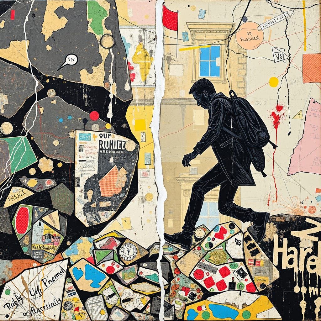 Caught Between Rock and Hard Place: Mixed Media Art