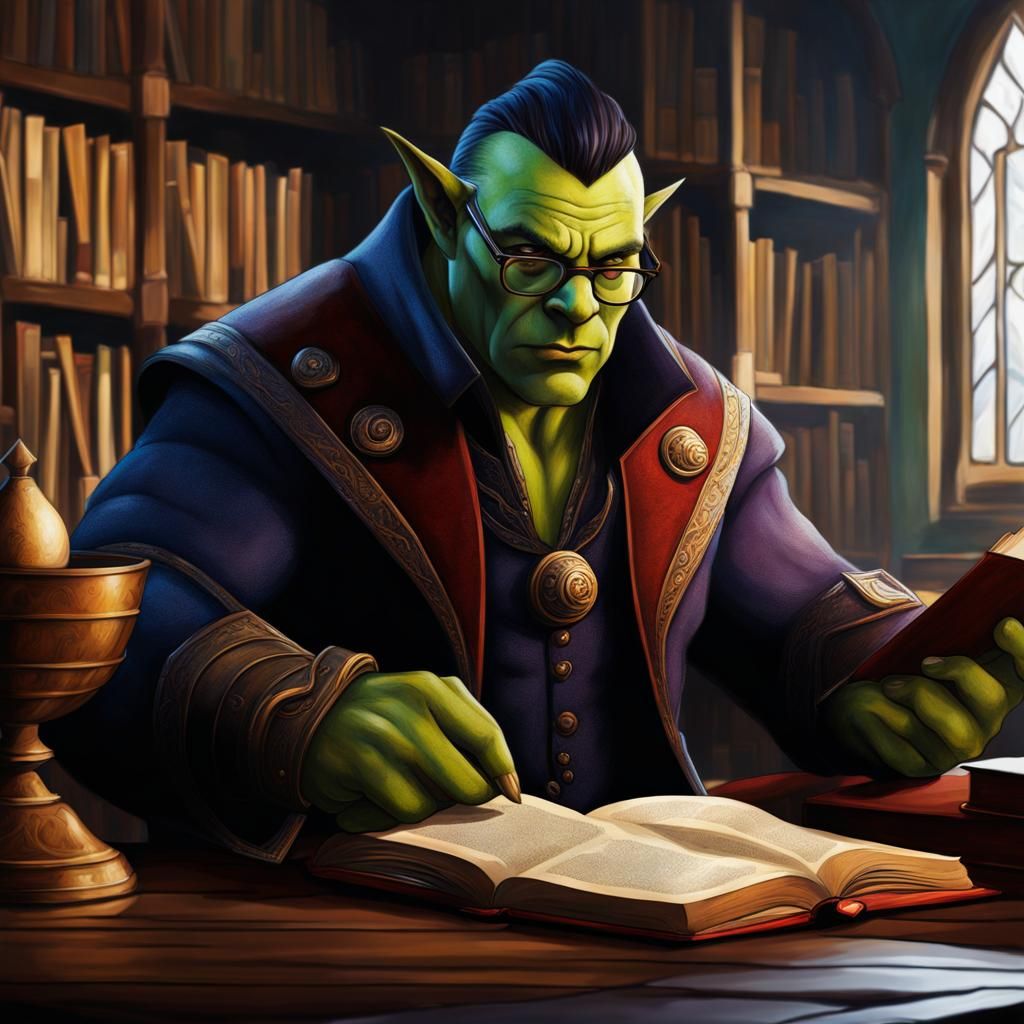 Half-Orc Librarian in Abstract Art Style