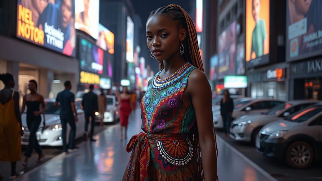 Afrofuturistic Fashion in Cyberpunk Nairobi