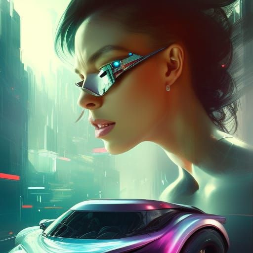 Futuristic Car in City, Hyperdetailed Concept Art