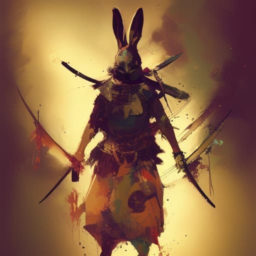 Samurai Rabbit Portrait in Japanese Style
