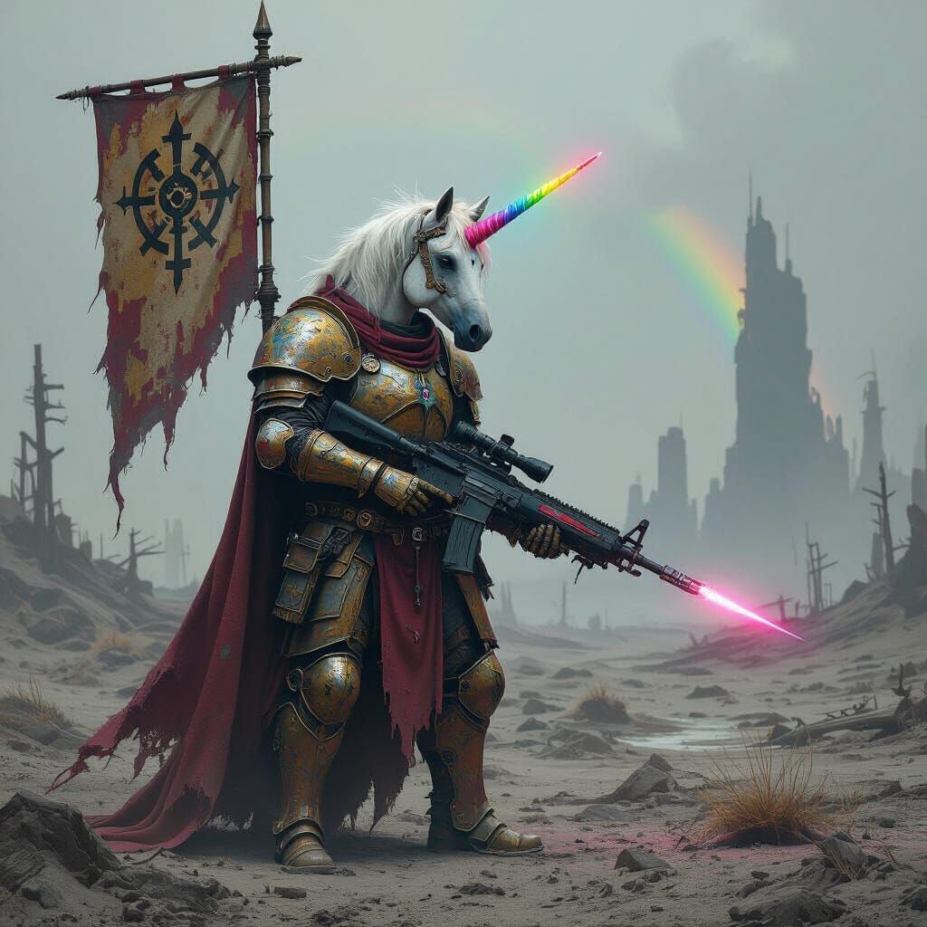 Unicorn Knight in Post-Apocalyptic Wasteland