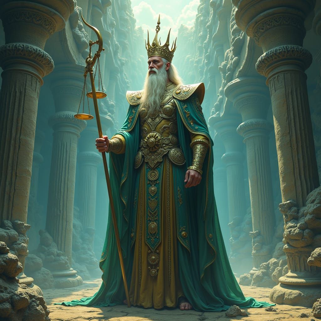 Majestic King of Atlantis in Mystical Biomechanical Style