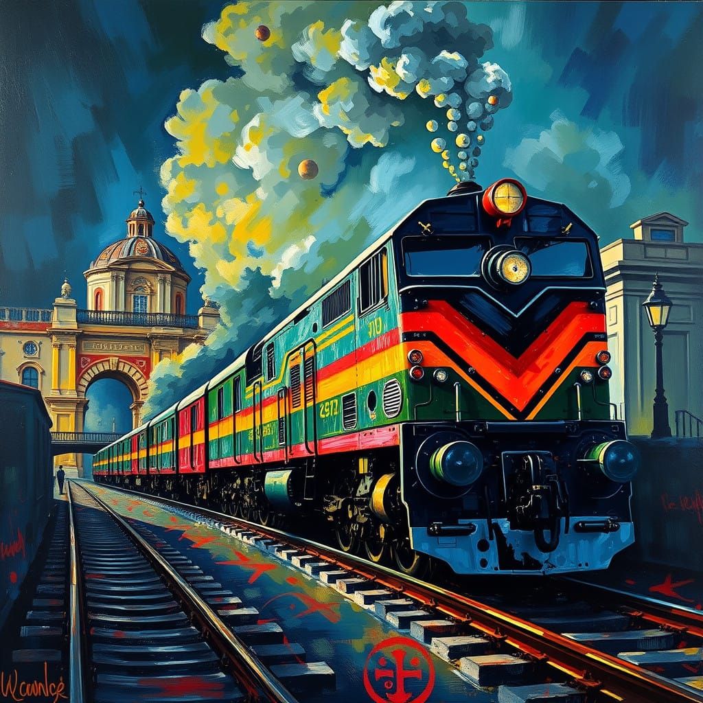 Dreamlike Diesel Locomotive in Lisbon's Moody Light