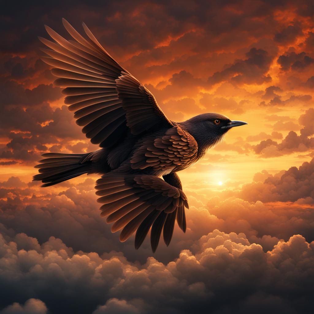 Bird in Sunset Sky: Dramatic Digital Painting