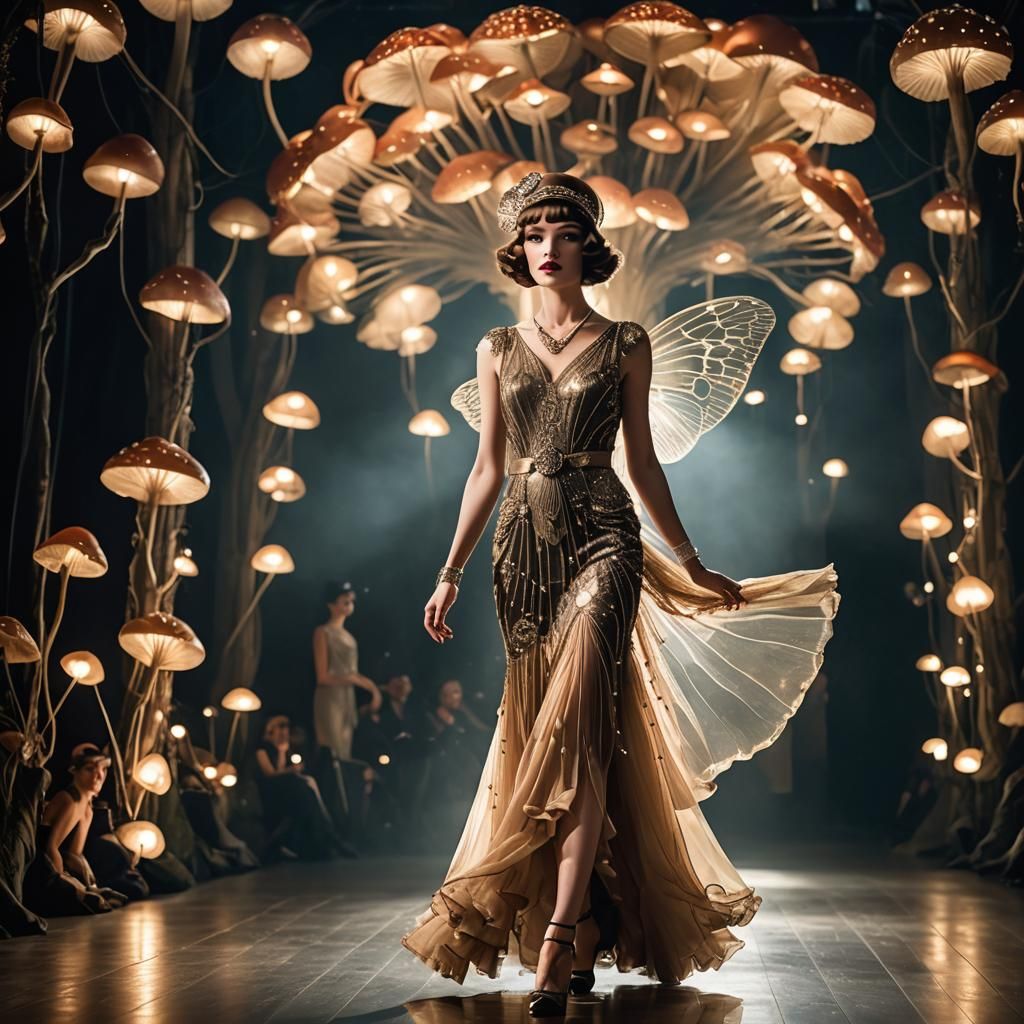 Elegant 1920s Couture Dress on Catwalk