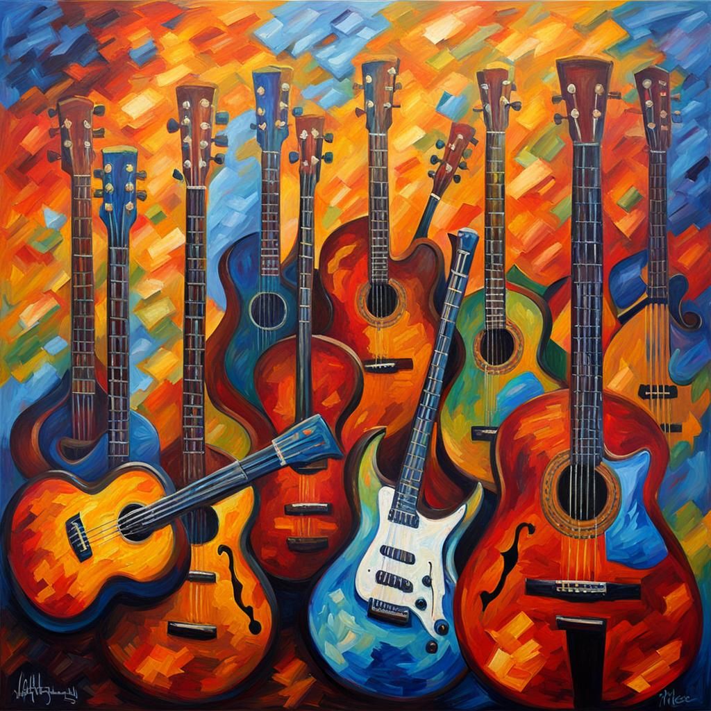 Musical World: Neo-Impressionist Oil Painting