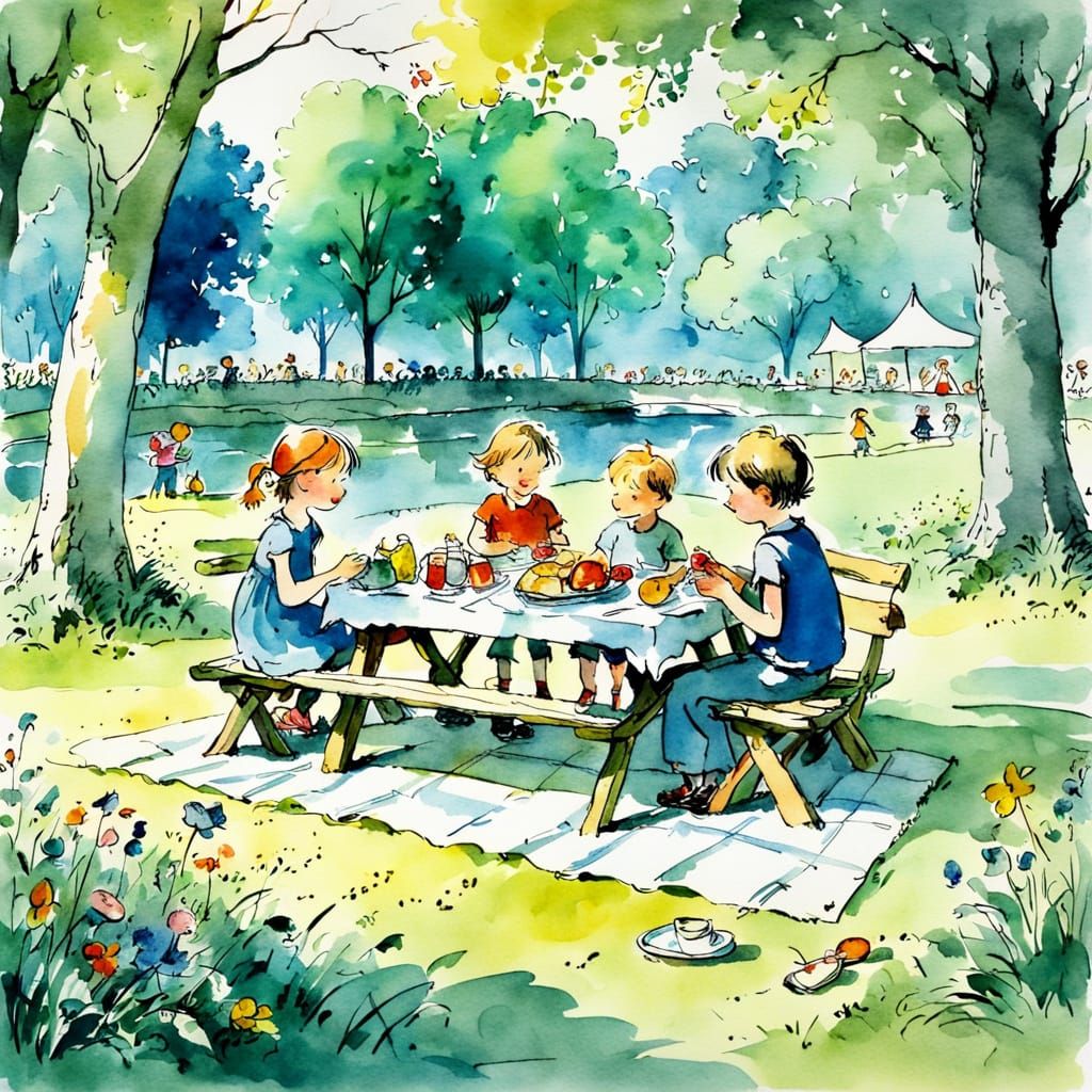 Whimsical Summer Picnic in a Classic Watercolour Style