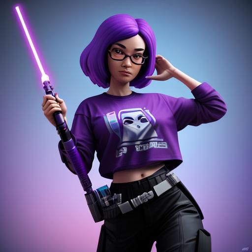 Geeky Girl with Lightsaber in 3D Digital Art