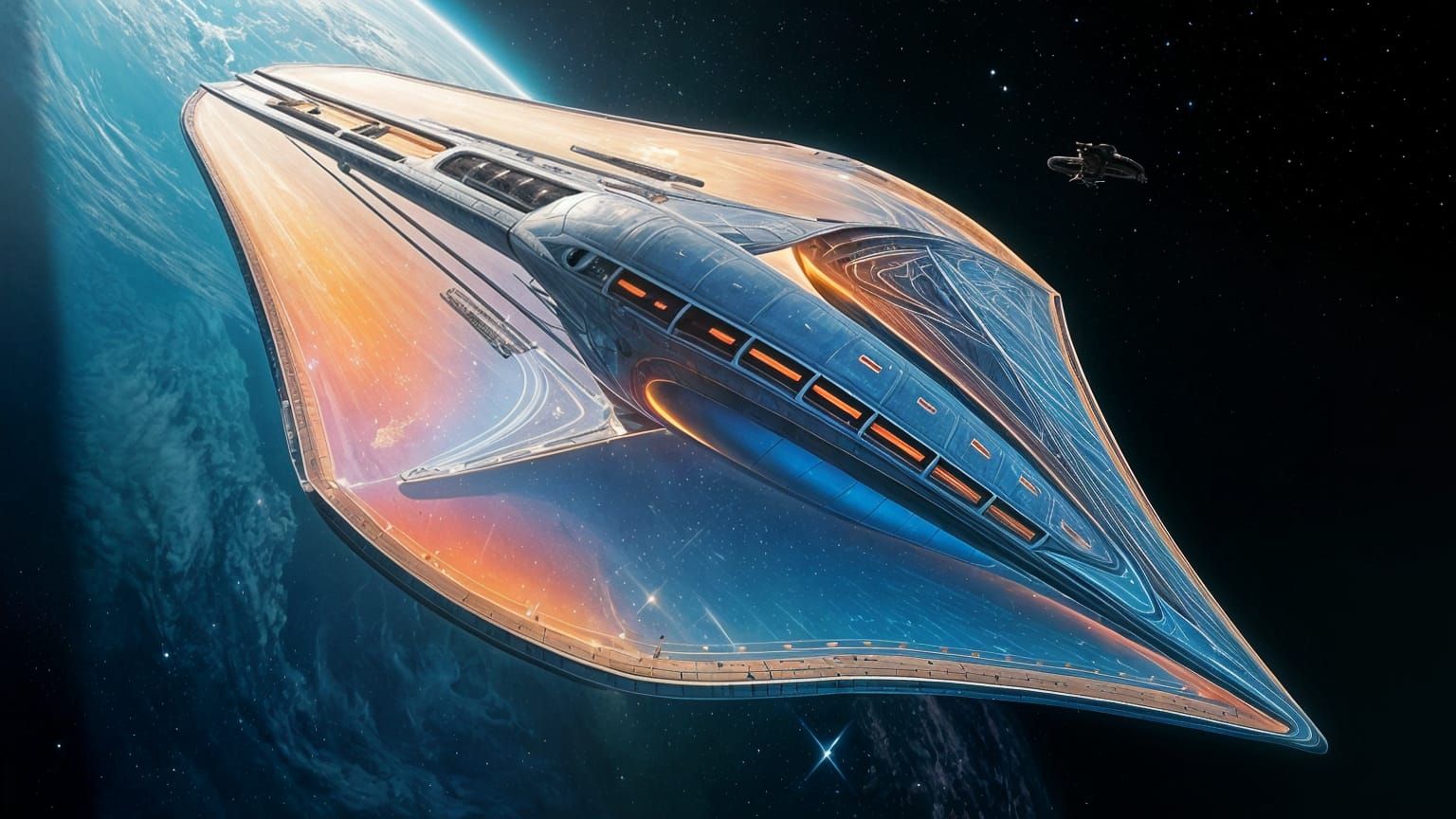 Sleek Manta Ray Spaceship Enters Earth's Orbit in a Dreamlik...