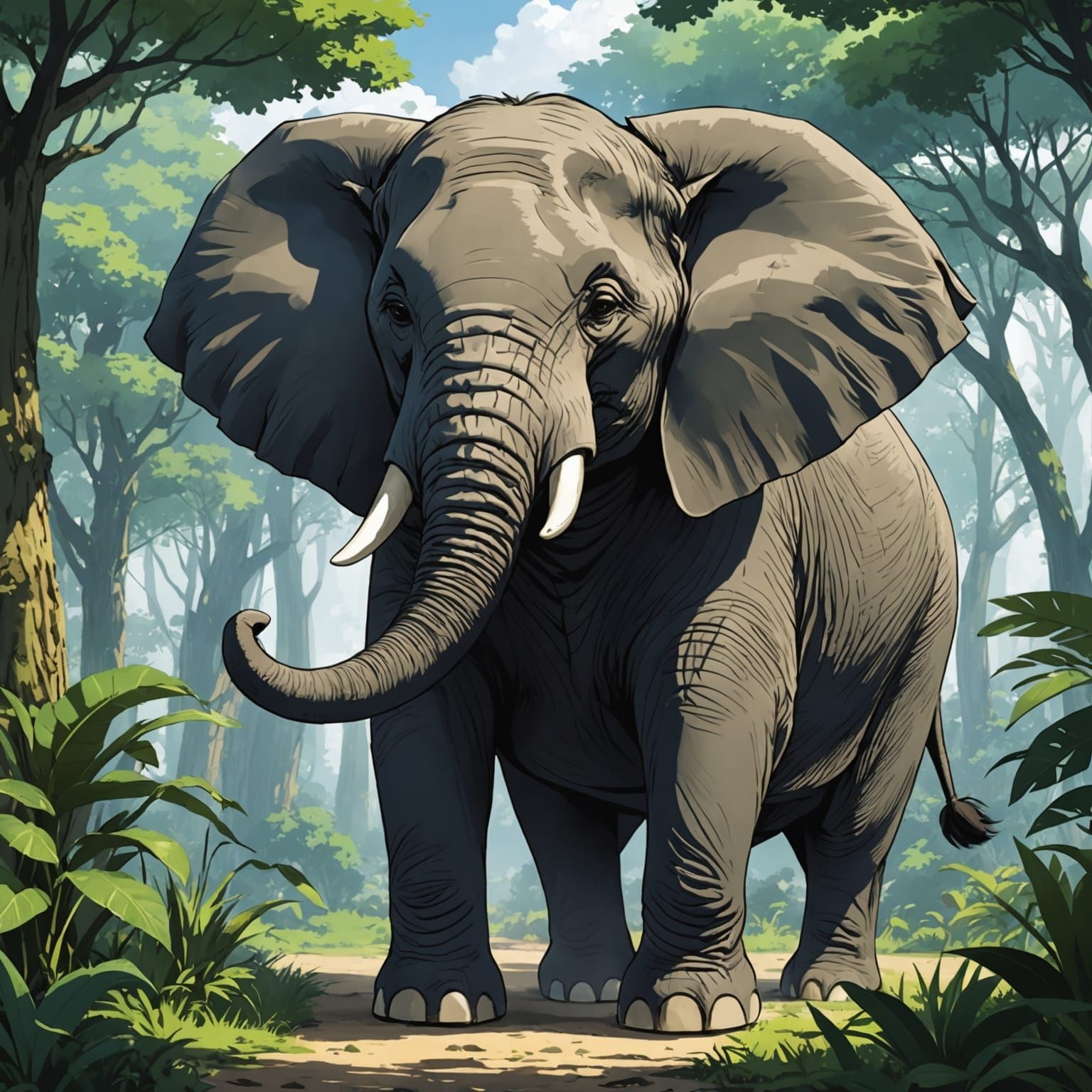 Anime-Style Elephant Illustration