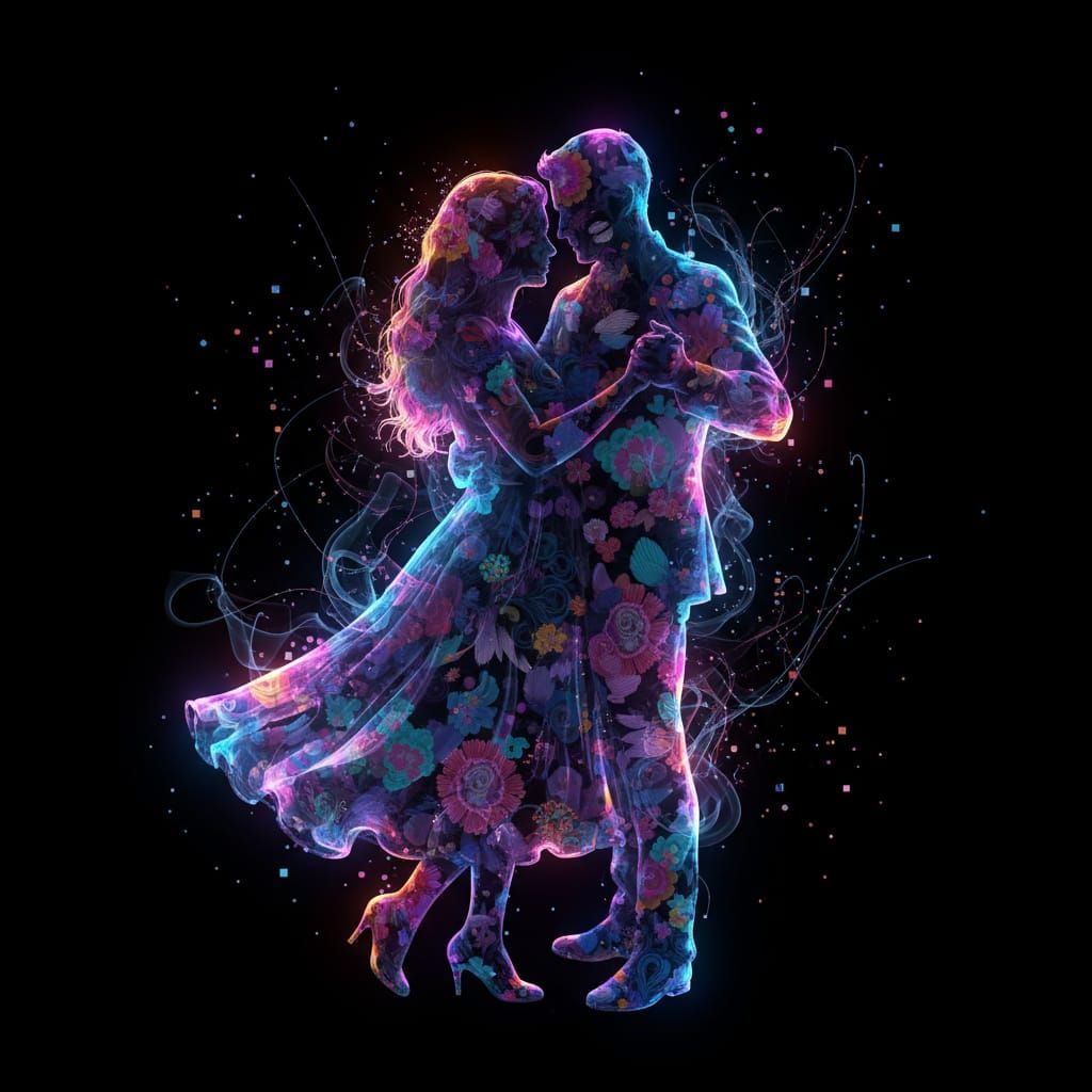 Dancing Couple in Smoke: A Digital Art Piece