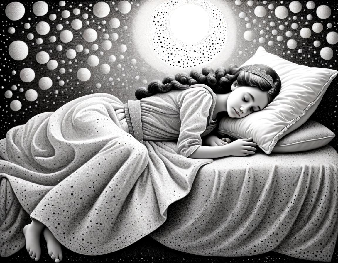 Dreaming Princess in Pointillist Slumber