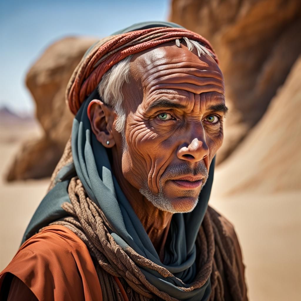 Tribal Nomad Portrait at Desert Oasis
