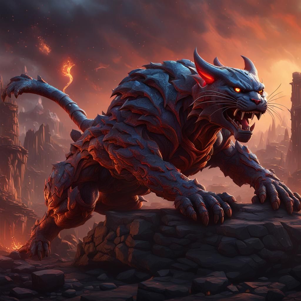 Detailed Matte Painting of a Hellcat in Deep Color