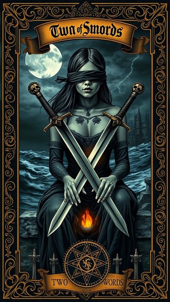 Tarot Card in Dark Fantasy Style with Intricate Golden Engra...