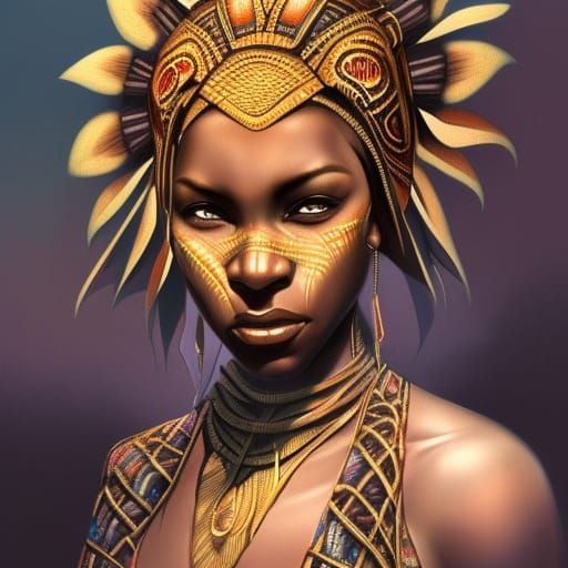 African Woman Tribal Mask Portrait in Hyperdetailed Style