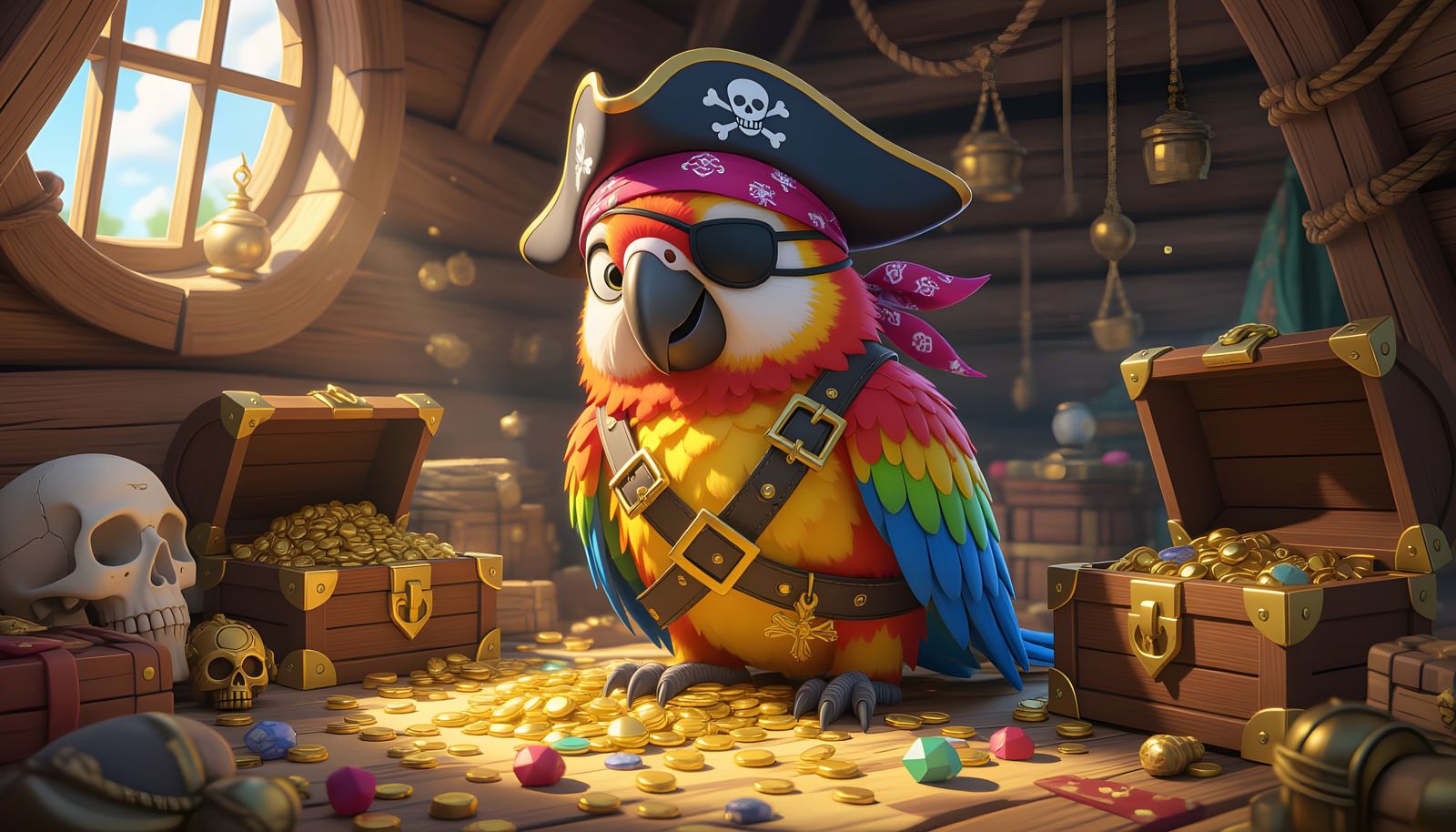Comical Pirate Parrot in 3D Anime Art