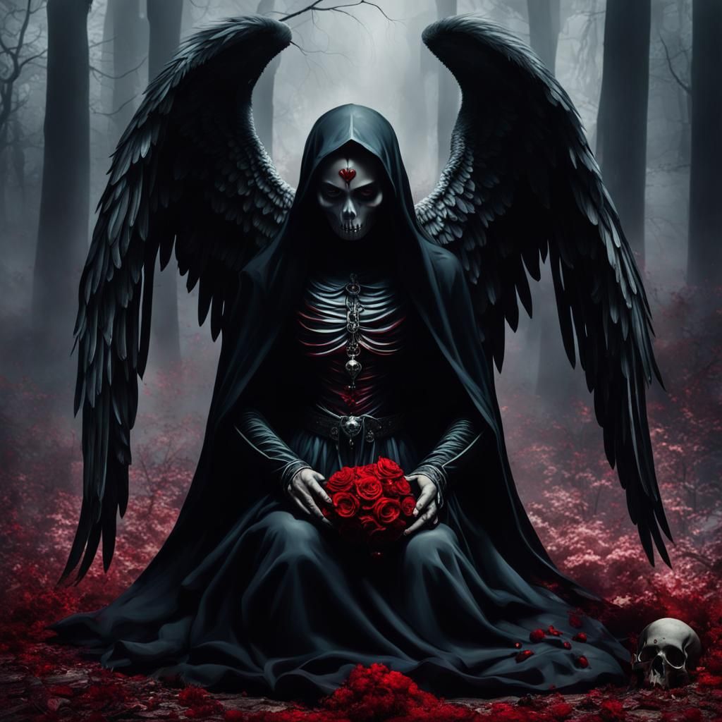 Dark Angel Kneeling with Skull