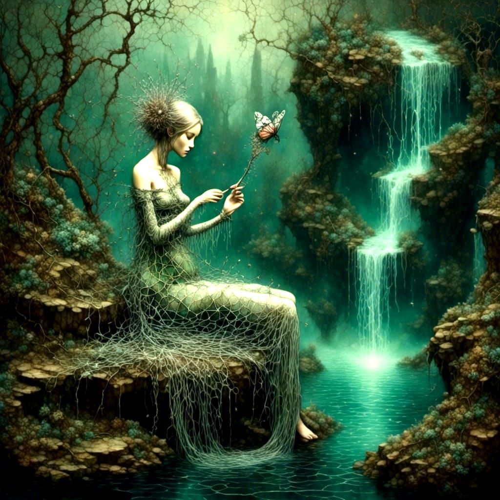 Ethereal Pregnant Apsara with Bonsai in Surrealist Style