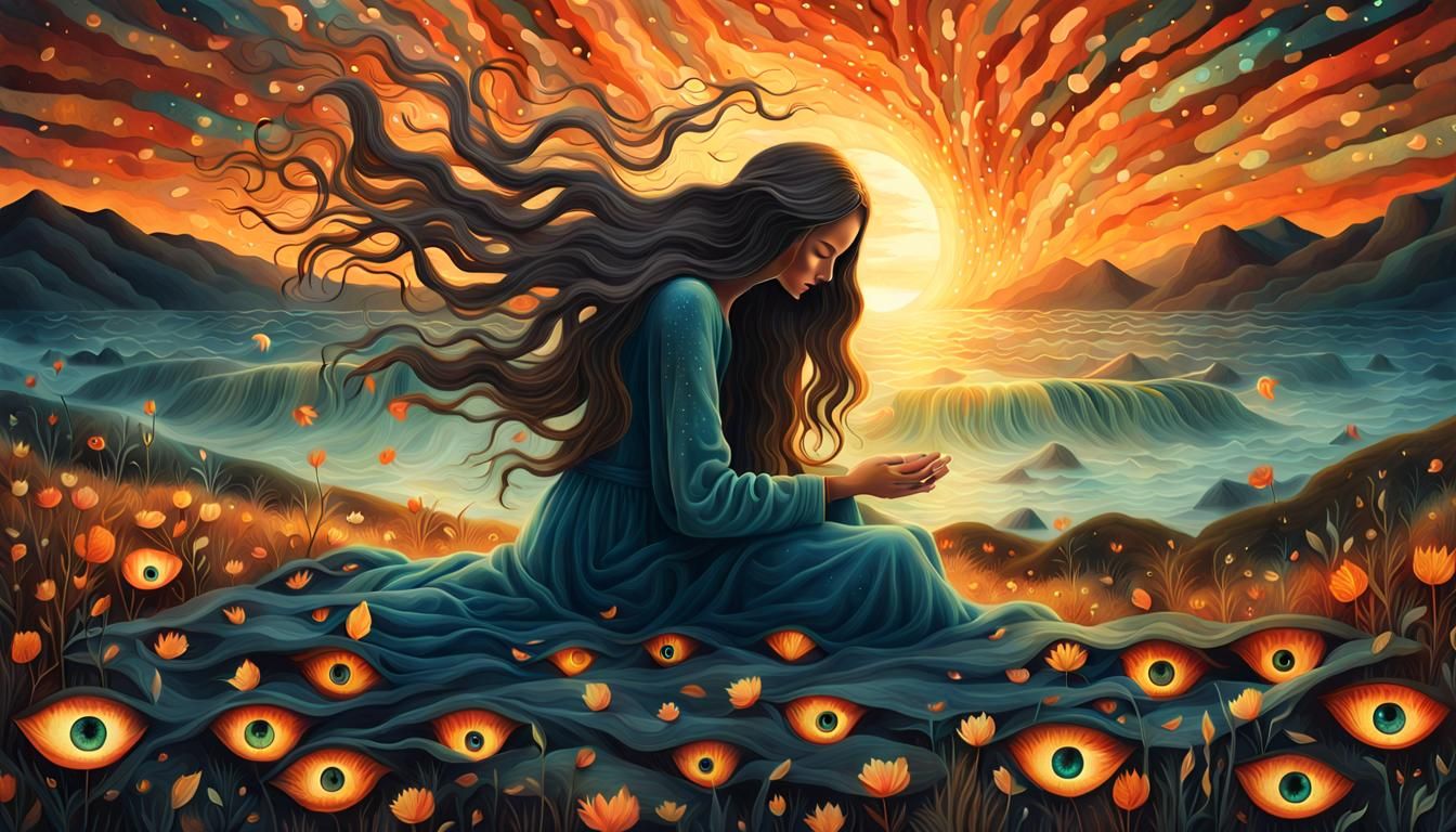 Mesmerizing Bio Art Collage of Glowing Eyes