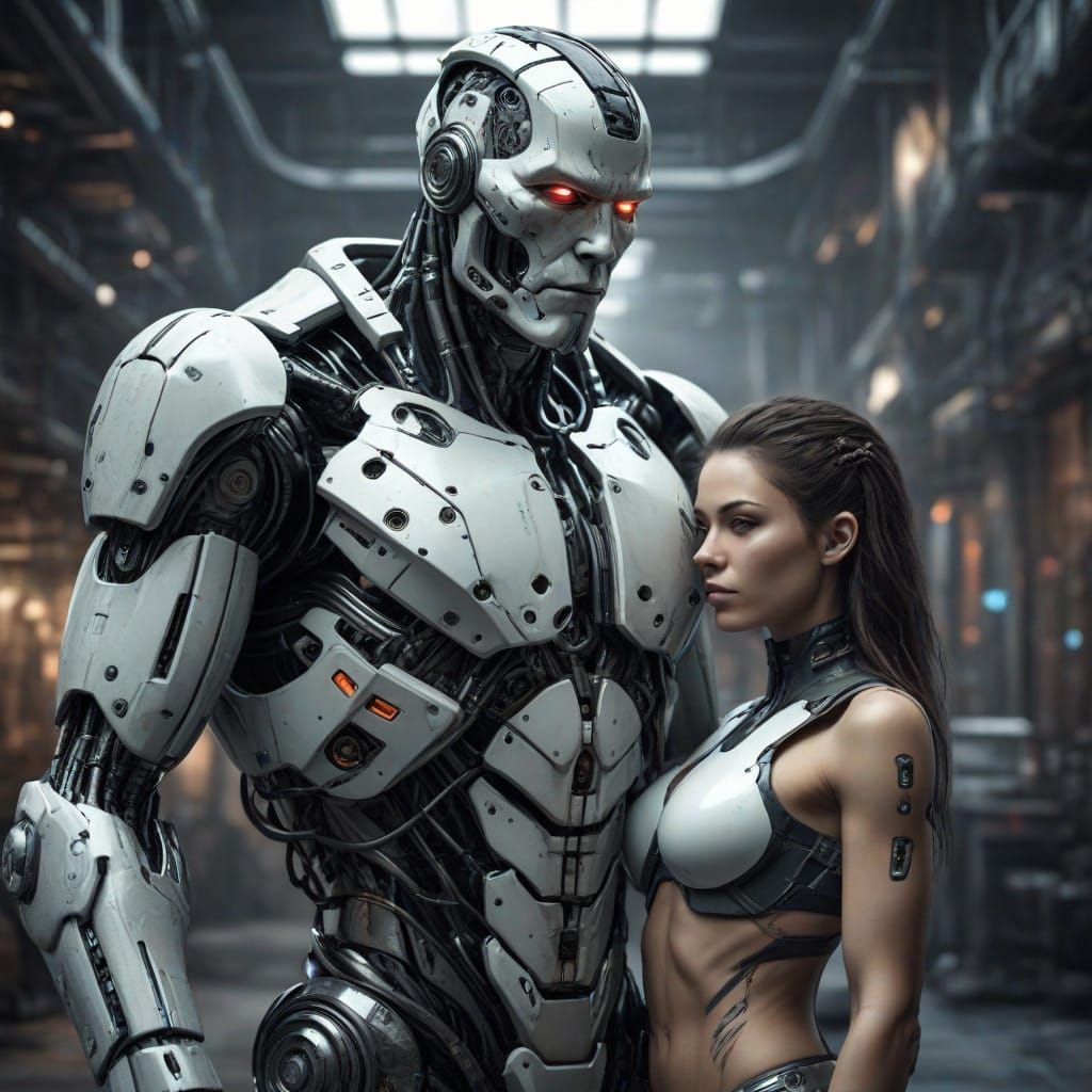 Cyborg Family in a Cyberpunk World