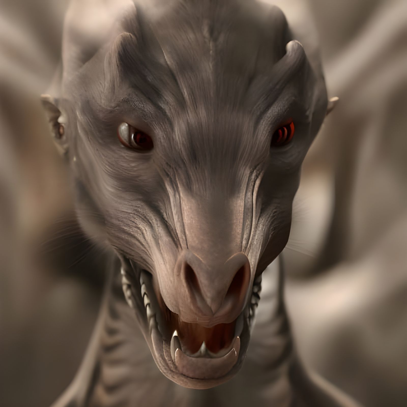 Ochre Alien Hominoid in Glistening Black Suit