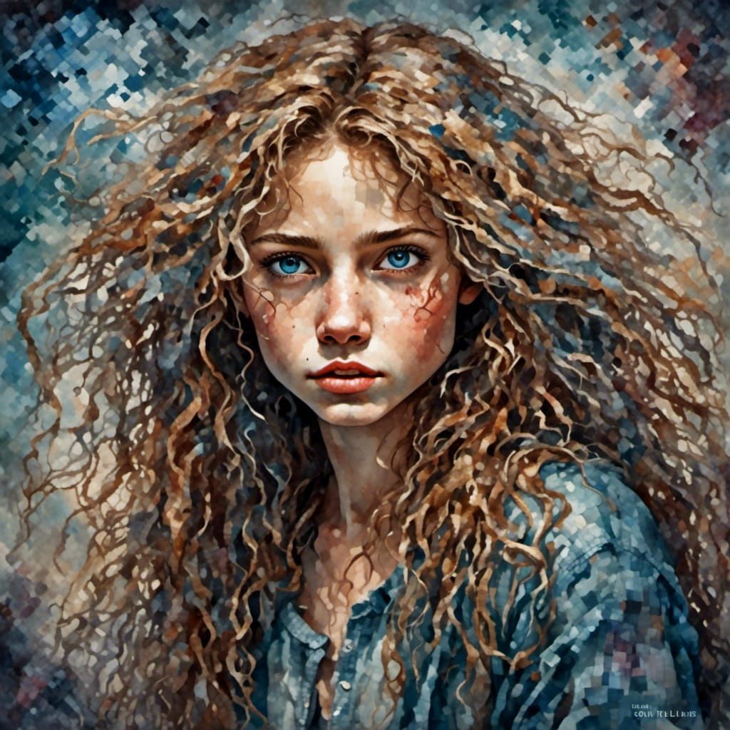 Girl with Curly Hair and Expressive Eyes