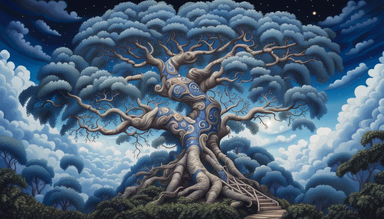 Ornate Porcelain Jungle Tree on Tropical Island