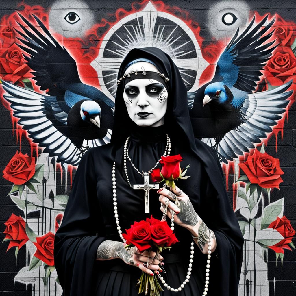 Surreal Punk Graffiti Mural of Our Lady