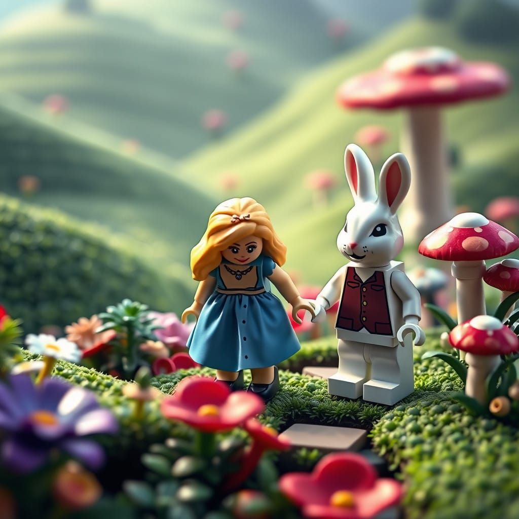 Minifigure of Alice in Wonderland and the White Rabbit