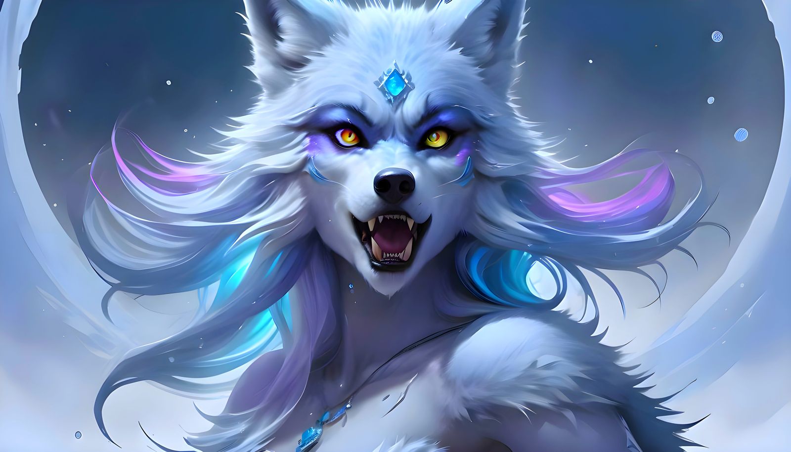 Winter Wolf Princess Portrait with Three Eyes