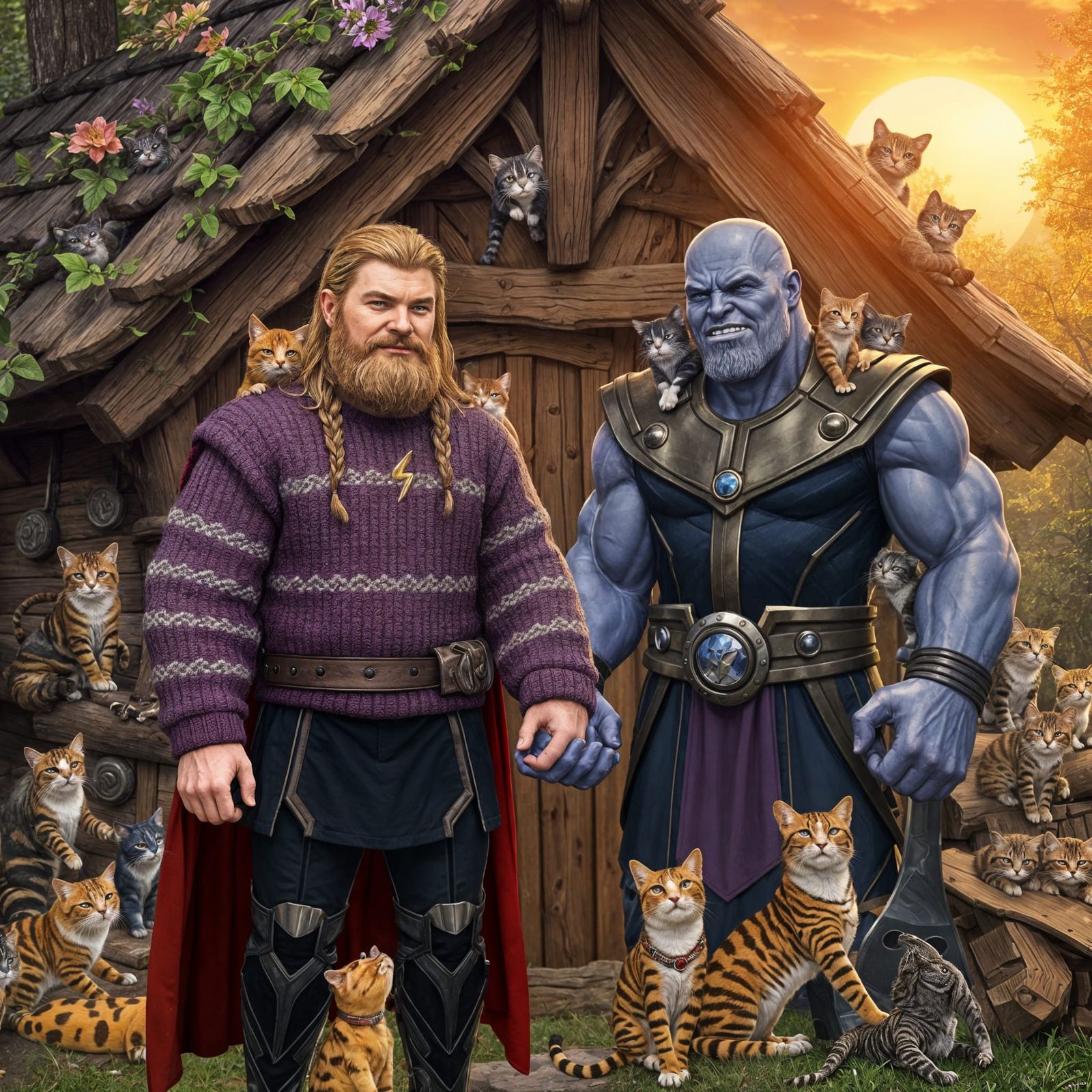Thor and Thanos Embrace Whimsy with Feline Friends