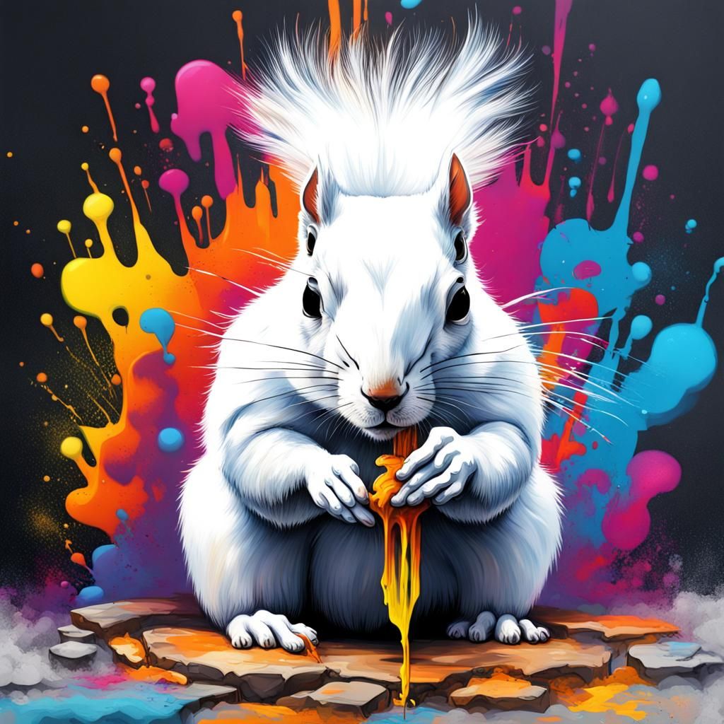 Wizard White Squirrel Graffiti Art