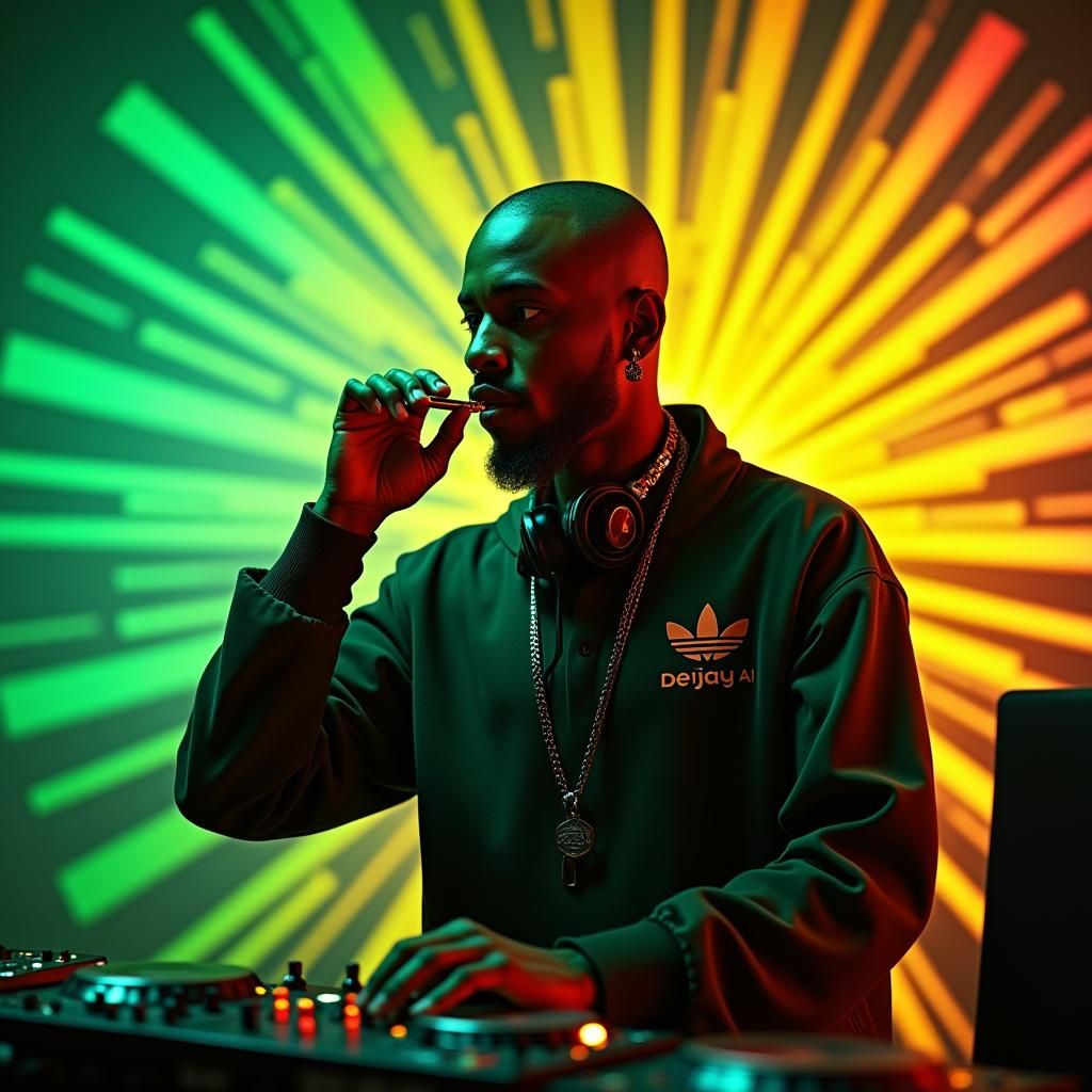 Trendy Jamaican DJ Mixing Music: 3D Digital Art