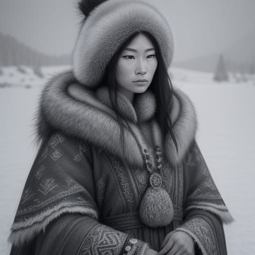 Eskimo Woman Graphite Sketch in Moody Lighting
